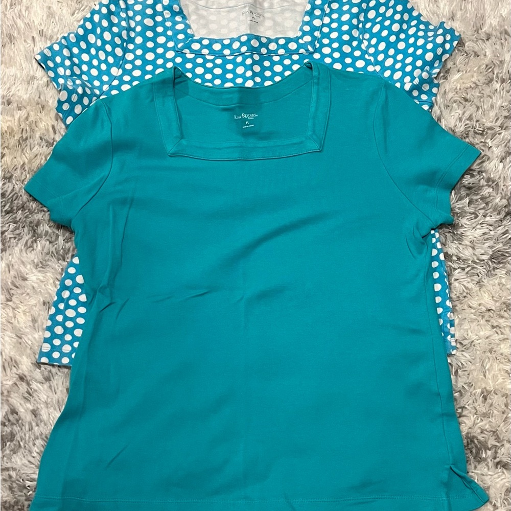 Pair of Kim Roger’s Short-Sleeve Square-Neck Tops